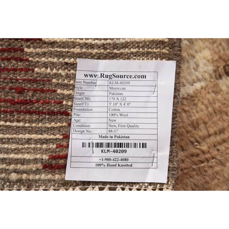 Moroccan Oriental Rug Hand-Knotted Wool Carpet - 4'0" x 5'10"