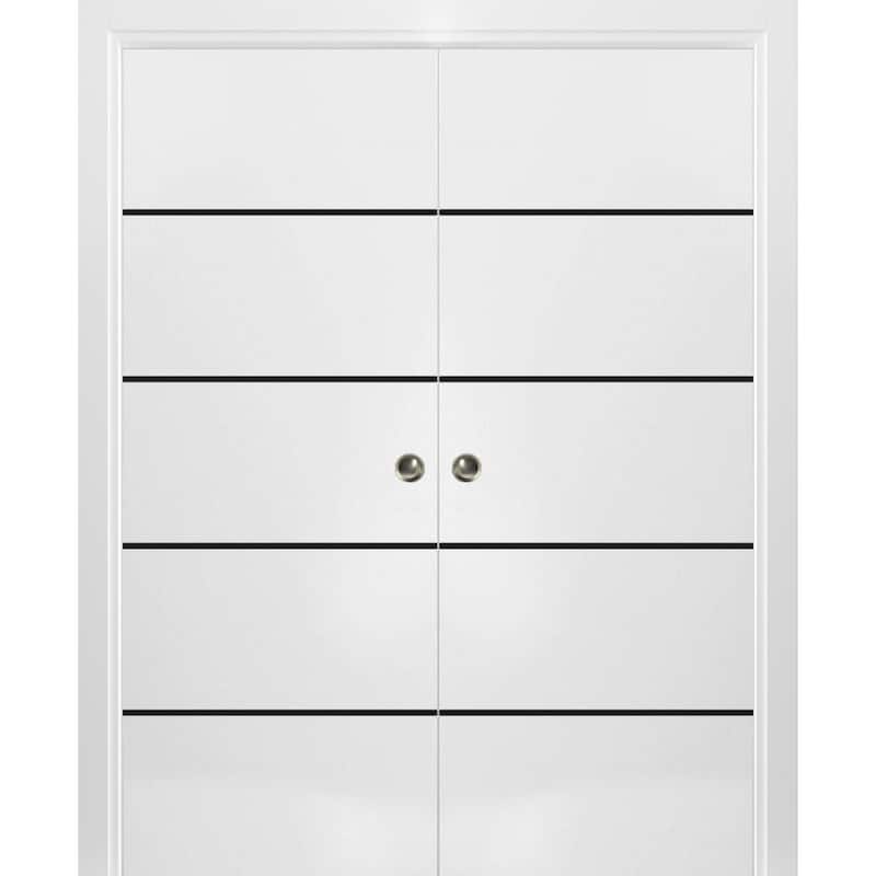 French Double Pocket Doors 36x80 Planum 0015 White Silk Kit Trims Rail - 36" x 80" ( 2* 18x80)