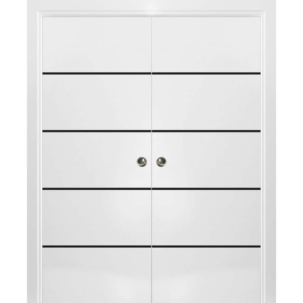 French Double Pocket Doors 36x80 Planum 0015 White Silk Kit Trims Rail