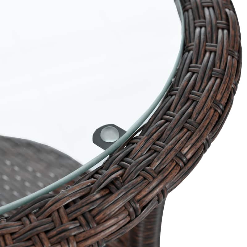 3 Pieces Rattan Bistro Set with A Glass Round Table for Patio