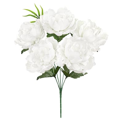 Set of 12 White Artificial Open Peony Flower Stem Bush Bouquet 14in - 14" L x 8" W x 8" DP
