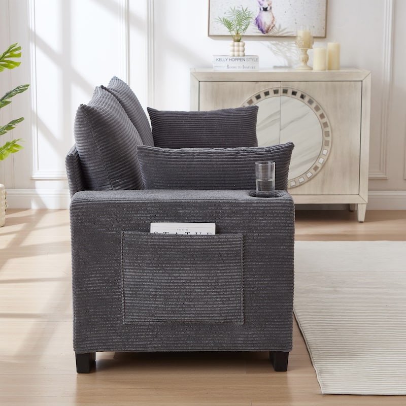 78" Corduroy 3-Seater Sofa with USB Ports, Cup Holders and Side Pockets