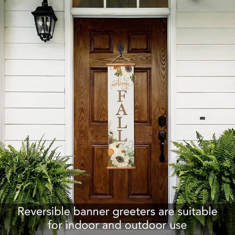 Farmhouse Fall Reversible Indoor/Outdoor Vinyl Welcome Sign 44.5” by 11” Manufactured in the USA Durable Easily Wipes Clean