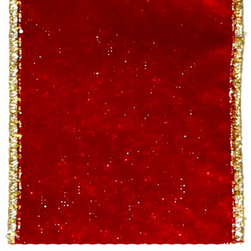 Velvet Christmas Ribbon Gold Backing, 2.5" Width Wired, Dark Red, 50YD - 1800