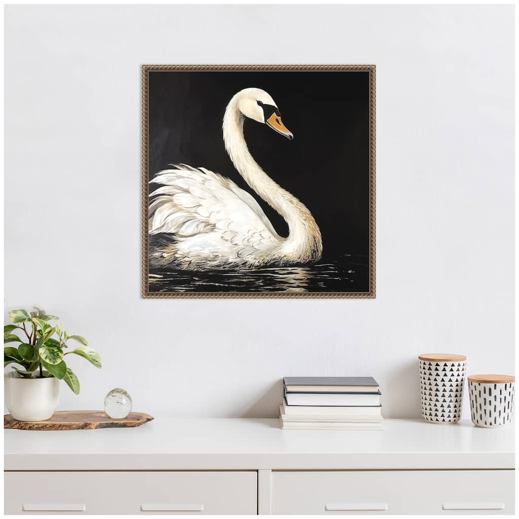 Kate and Laurel Sylvie Vintage Style White Swan Moody Cottage Core Framed Canvas by The Creative Bunch Studio
