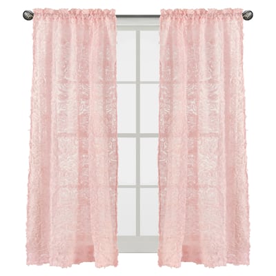 Pink Floral Rose 84in Window Treatment Curtain Panel Pair - Blush Flower Luxurious Elegant Princess Vintage Boho Shabby Chic