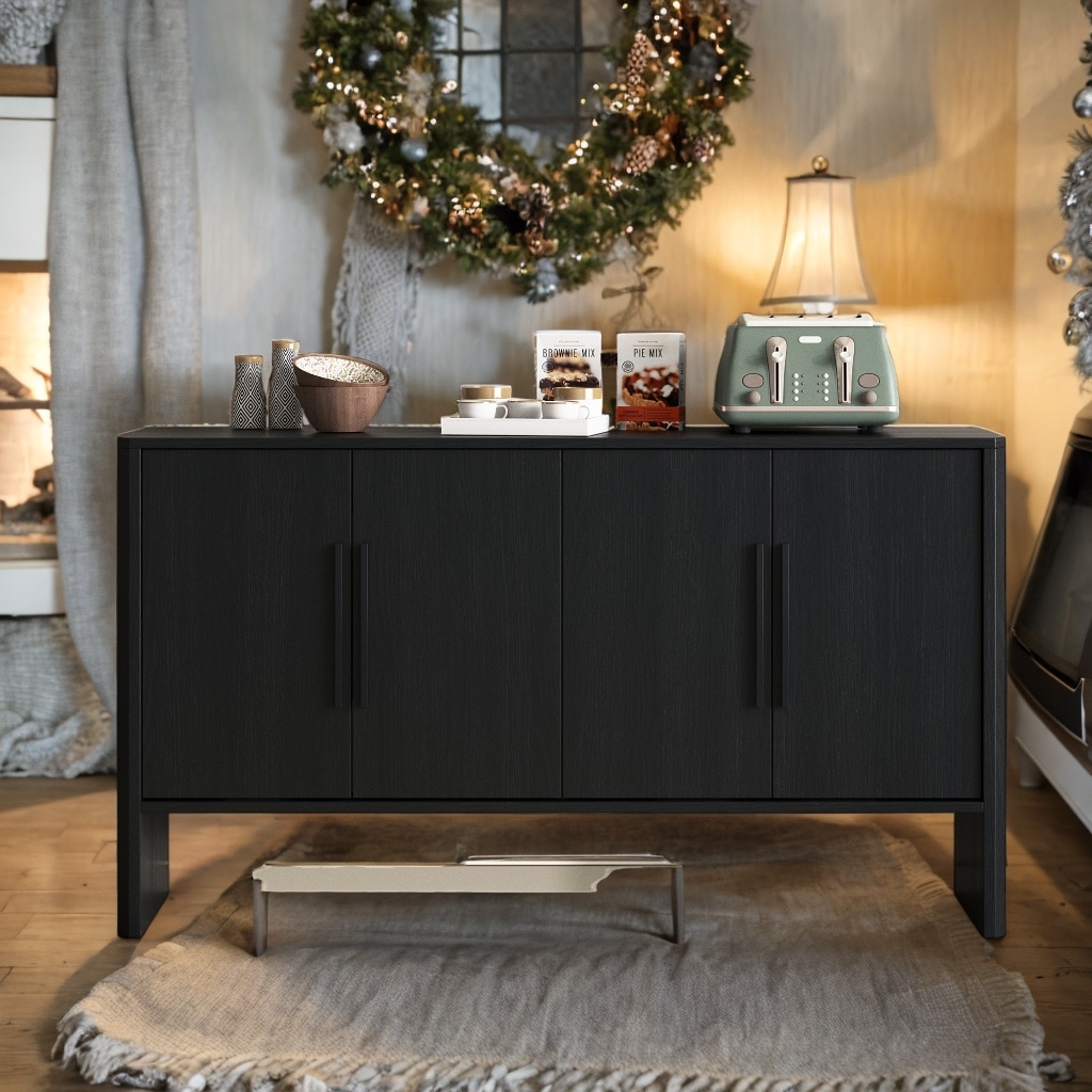 4-Door Retro Sideboard with Adjustable Shelves and Metal Handles