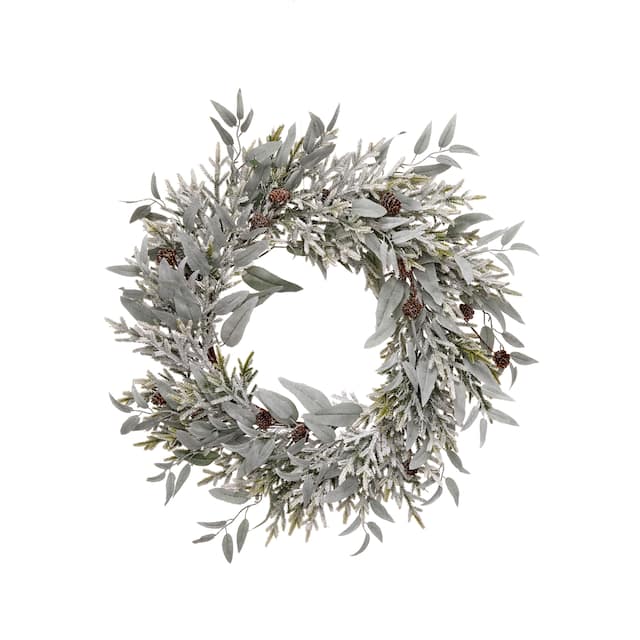 24" Sage Mini Spruce W/Cones Wreath - Green Grey - 24-Inch