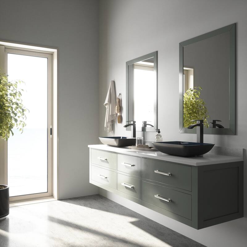 VIGO Donatello 18"L x 13"W x 4"H Glass Rectangular Vessel Bathroom Sink