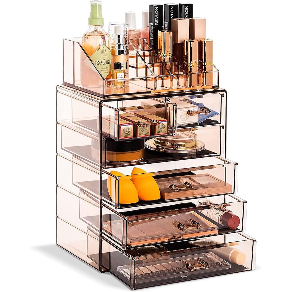 Acrylic Cosmetics Makeup Storage Case Display Set - 6 Drawers & Slots