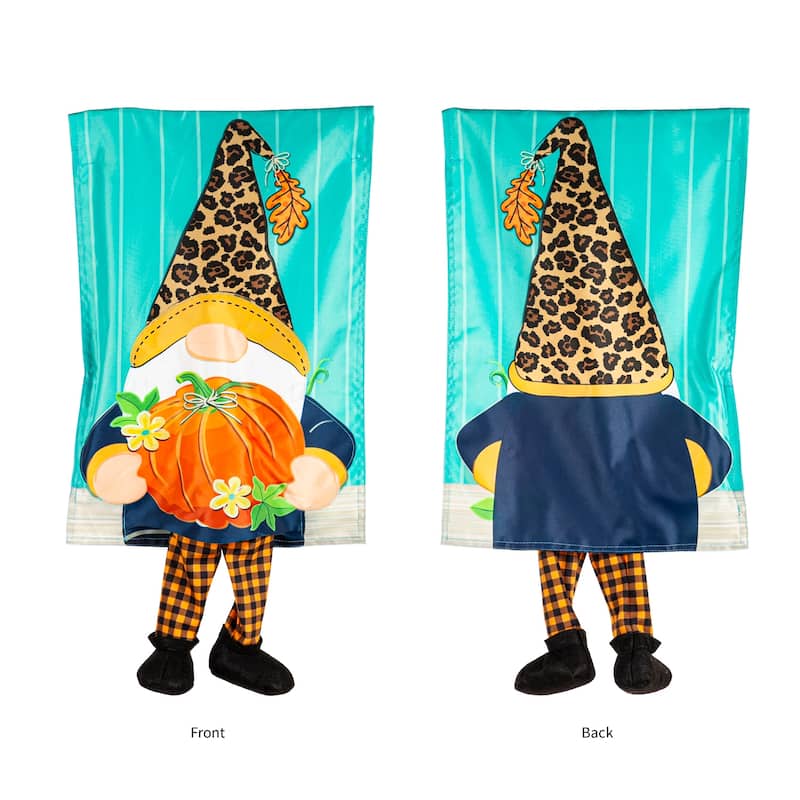 12.5 in. x 18 in. Fall Gnome with Pumpkin Garden Kickin Flag