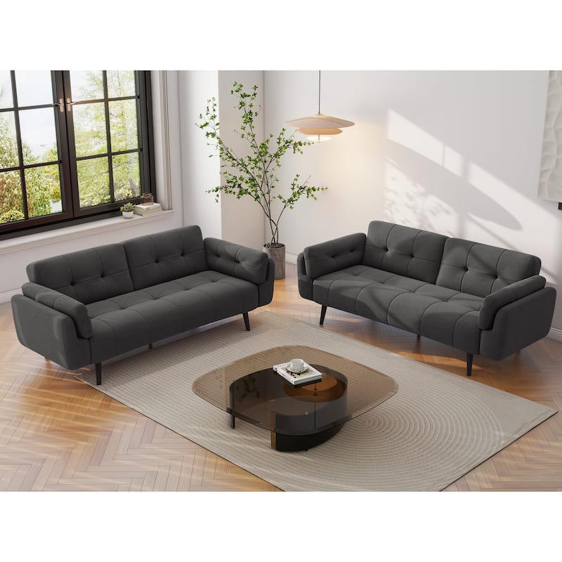2Set Adjustable Backrest Convertible Futon Sleeper Couch