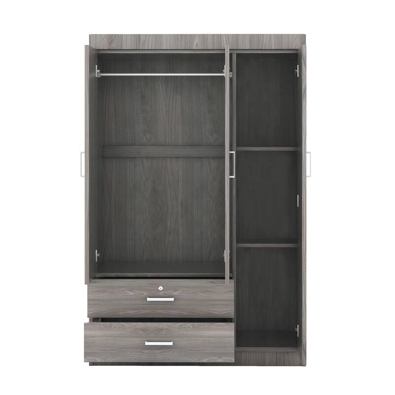 3 Door Wardrobe Closet with Storage Drawers, Shelves and