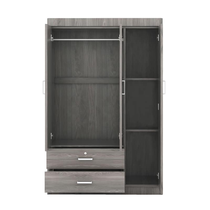 3-Door and 2 Drawers Wardrobe,Large Freestanding Armoire Wardrobe Cabinet, Clothes Storage Cabinet with Hanging Rod