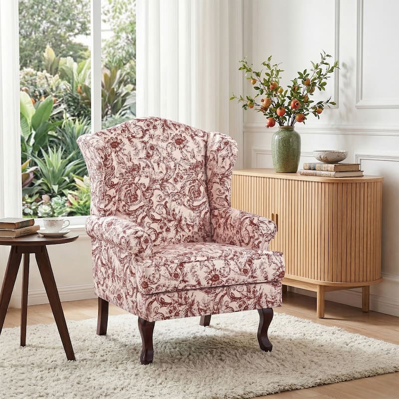 Elegant Living Room Wing Back Arm Chair Upholstered Accent Chair