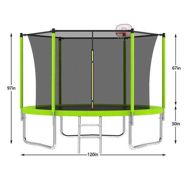 dimension image slide 0 of 3, 10ft Round Outdoor Trampoline with Safety Enclosure Net and Ladder