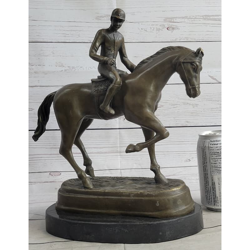 Fine Quality Signed Bronze Of A Imitative Horse And Jockey Polo Academy Racing Sculpture Kentucky
