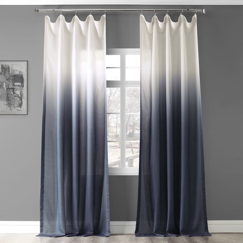 Exclusive Fabrics Ombre Faux Linen Light Filtering Curtains (1 Panel) - Lightweight Elegance, Natural Light Enhancement - 50 X 84 - Ombre Blue