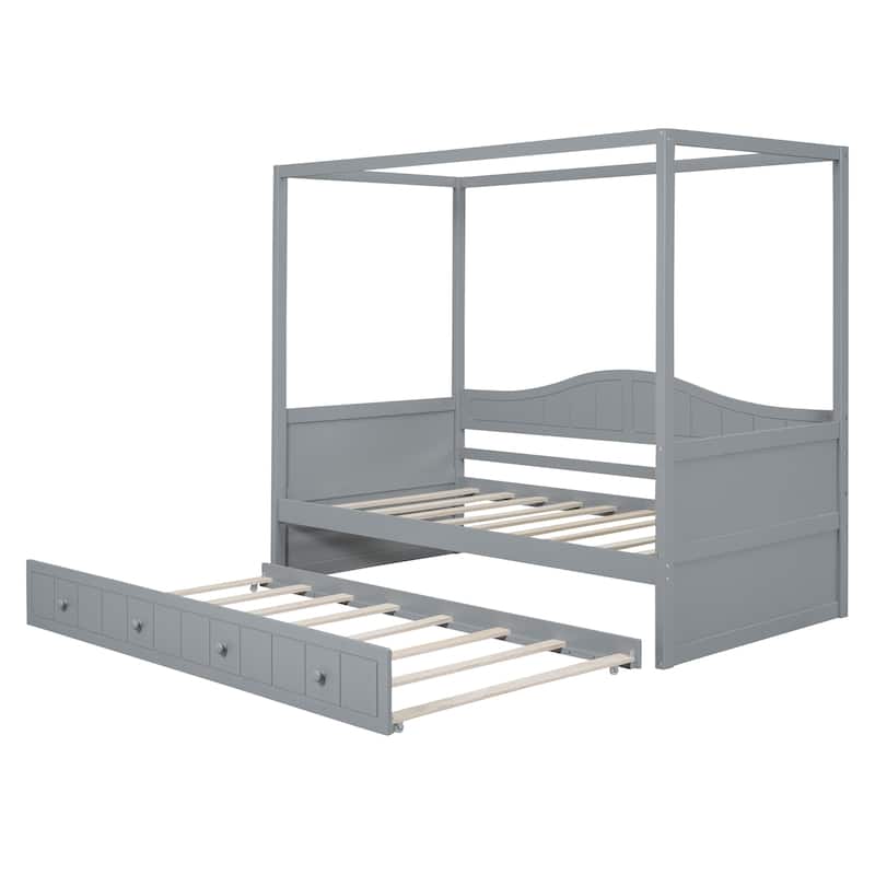 Modern Twin Size Canopy Day Bed with Twin Size Trundle