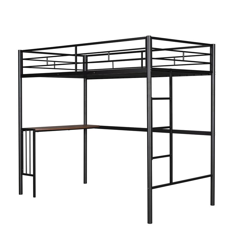 Twin Over Full Metal Bunk Bed with Desk, Ladder, and Quality Slats for Bedroom