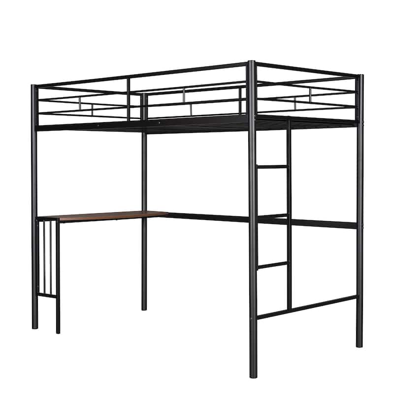 Twin over Full Size Metal Bunk Bed with Desk, Ladder and Quality Slats for Bedroom, Metallic