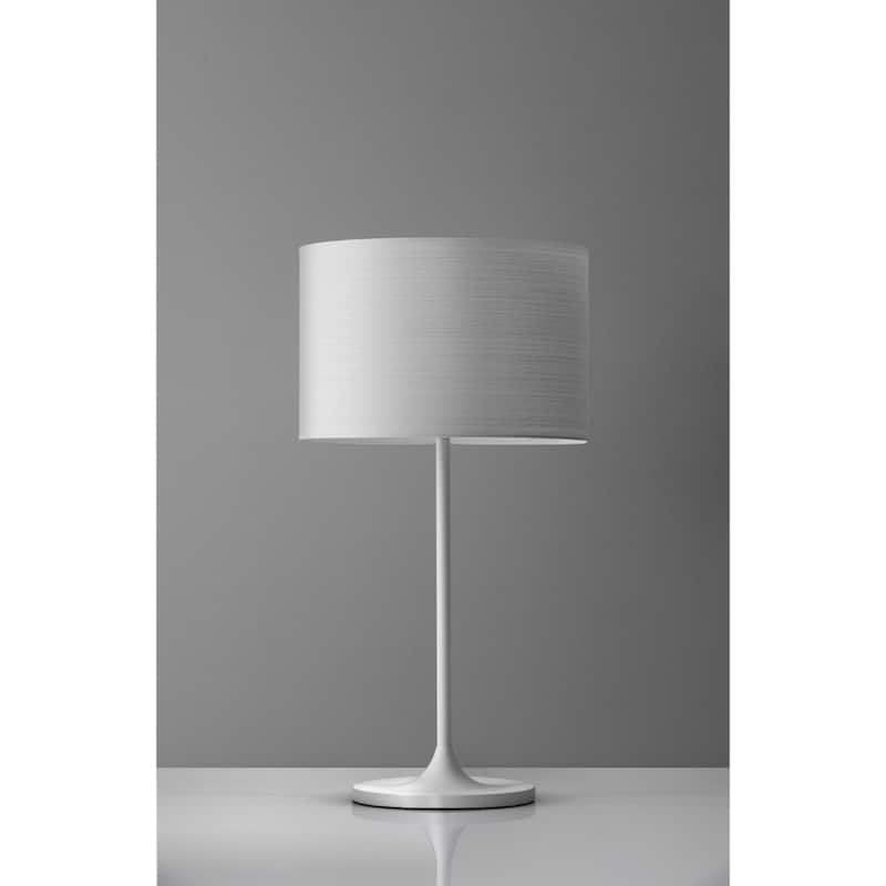 White Metal Base Table Lamp with Drum Paper Shade and Rotary Socket Switch - 11.5” x 11.5” x 22.5” (D x W x H)