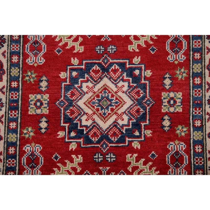 Red Traditional Kazak Oriental Accent Rug Hand-Knotted Wool Carpet - 2'7" x 4'2"
