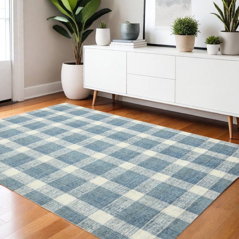 HomeRoots Plaid Transitional Rectangle Area Rug - 66.00 in. x 42.00 in.  x 0.45 in.