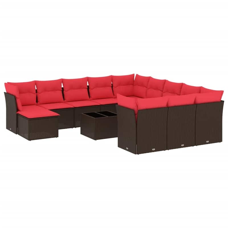 vidaXL Patio Sofa Set with Cushions Outdoor Conversation Furniture Poly Rattan - 24.4" x 24.4" x 27.2"