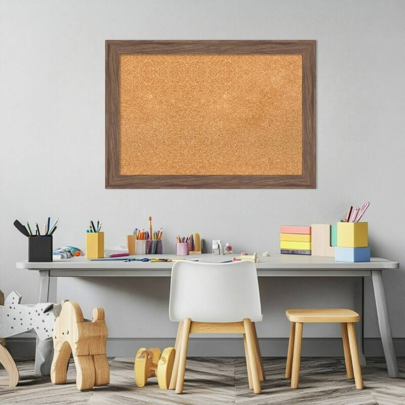 Pia Medium Brown Narrow Framed Cork Board - Bulletin Board, Organization Board, Pin Board