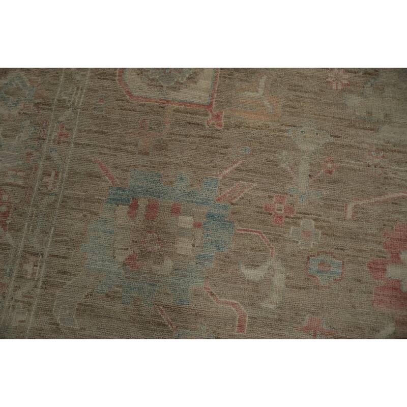 Hand Knotted Oriental 100% Wool Carpet Transitional All-Over Brown Oushak Area Rug - 12' 0'' X 9' 0''
