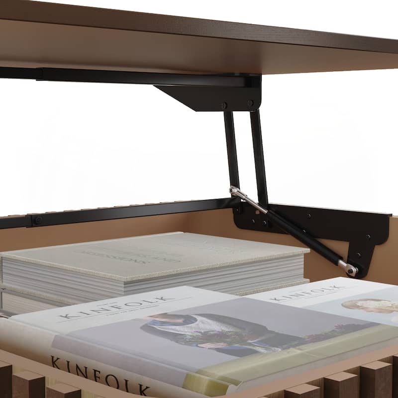 31.5 Inch Square Fluted Lift-Top Coffee Table with Hidden & Open Storage - Walnut