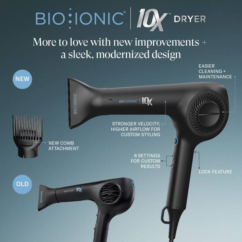 BIO IONIC NEW and Imporoved 10x Ultralight Speed Dryer and 10x Pro Vibrating Plate Styling Iron 1 Inch