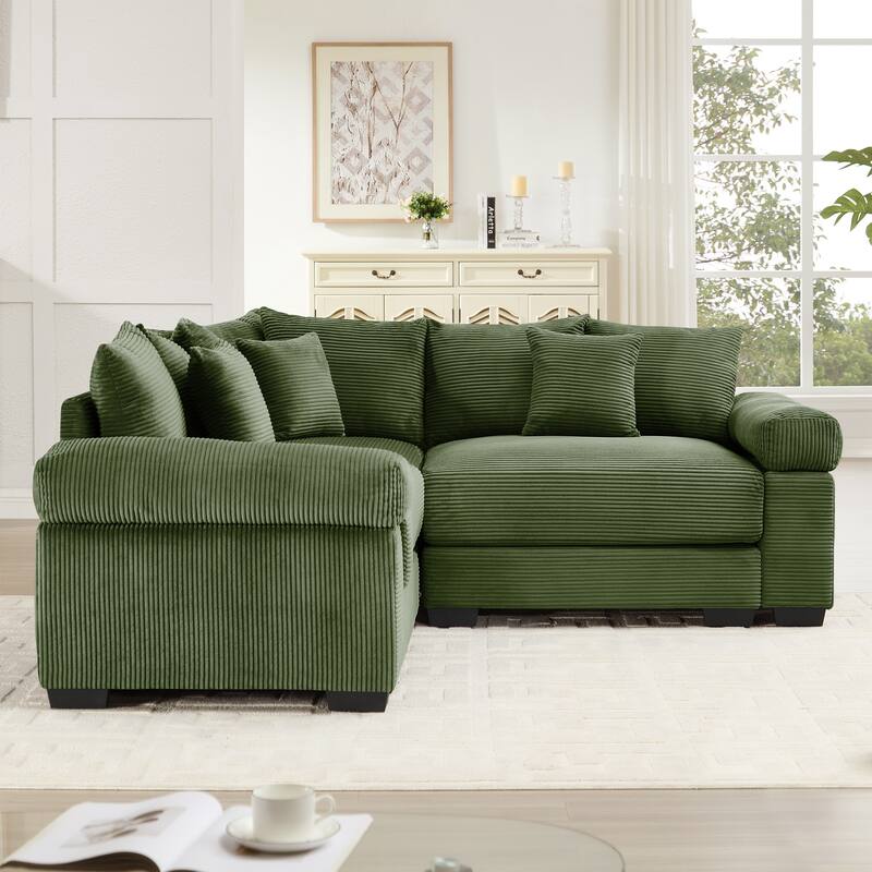 3-Seat Convertible Cloud Corduroy Modular Sofa with 10 Throw Pillows