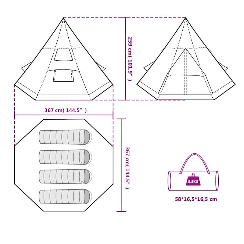 vidaXL Camping Tent Tipi 4-Person Waterproof