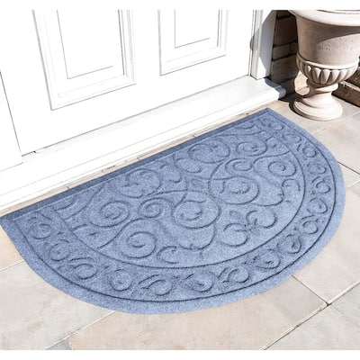 HomeRoots 24" X 36" Gray Scrollwork Semi Circle Outdoor Polypropylene Door Mat - 24' X '36
