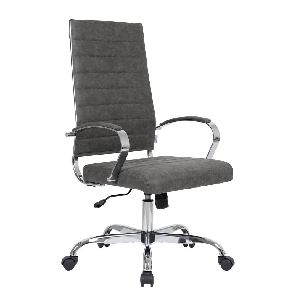 Benmar High Back Leather Executive Office Desk Chair with Chrome Frame, Adjustable Height, Tilt Lock and Swivel for Home Office