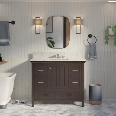 KitchenBathCollection Paige 42" Bathroom Vanity with Carrara Marble Top