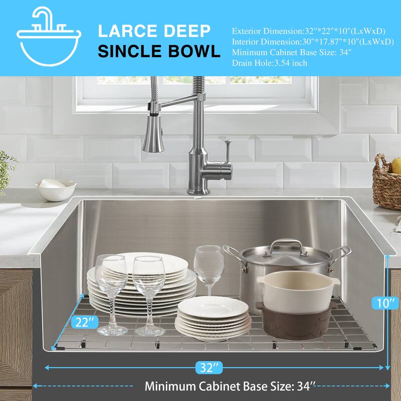 30 in. Drop-In/Undermount Single Bowl 16 Gauge Brushed 304 Stainless Steel Kitchen Sink with Accessories