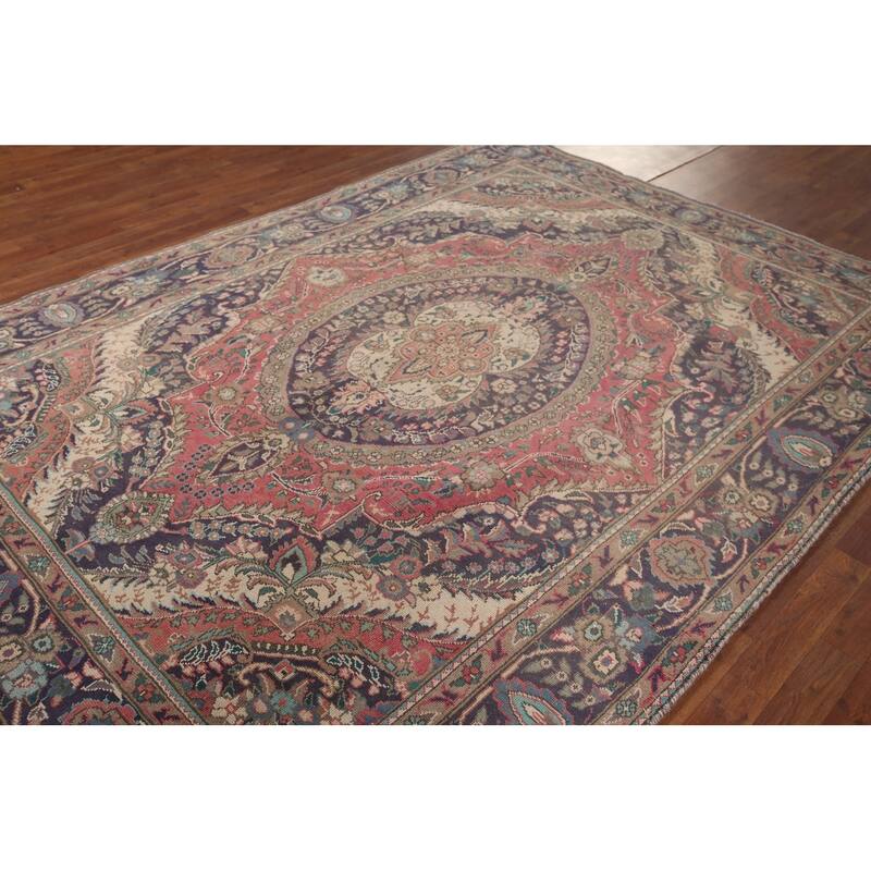 Tabriz Persian Vintage Area Rug Handmade Wool Carpet - 6'9"x 9'4"