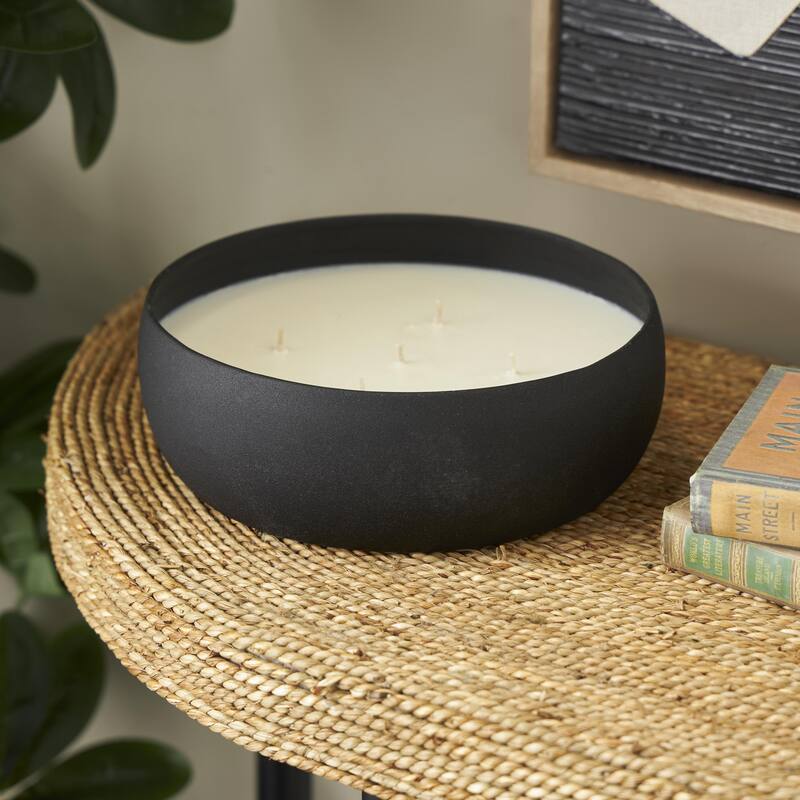 Beige, Black or Cream Metal Scented Textured 63oz 5 Wick Decorative Candle with White Wax - Black - Eucalyptus Spa Scented