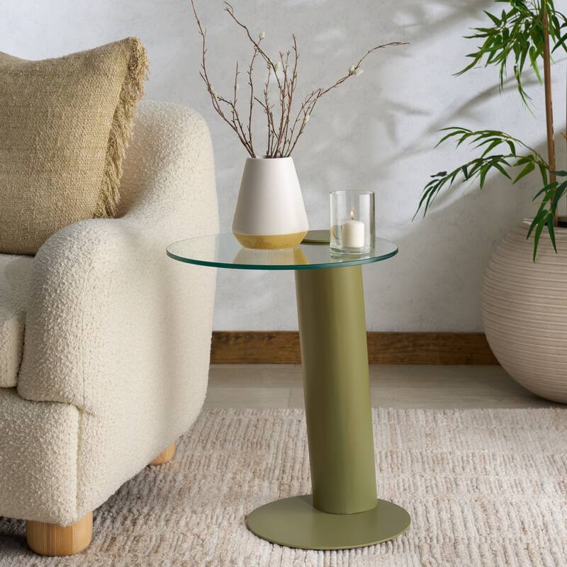 SAFAVIEH COUTURE Richardson Metal Accent Table - 20"W x 16"D x 21"H - Olive Green/Clear