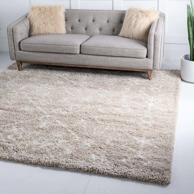 Shag Shoploni Collection Area Rug - 8' Square - Taupe