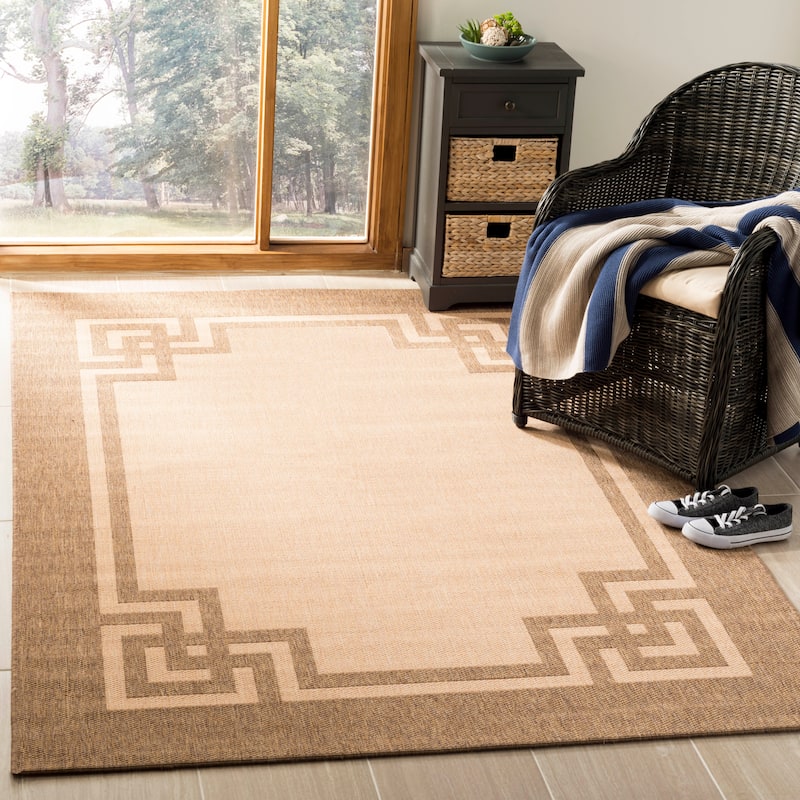 Martha Stewart by SAFAVIEH Deco Frame Indoor/ Outdoor Waterproof Rug - 2'7" x 5' - Beige/Dark Beig