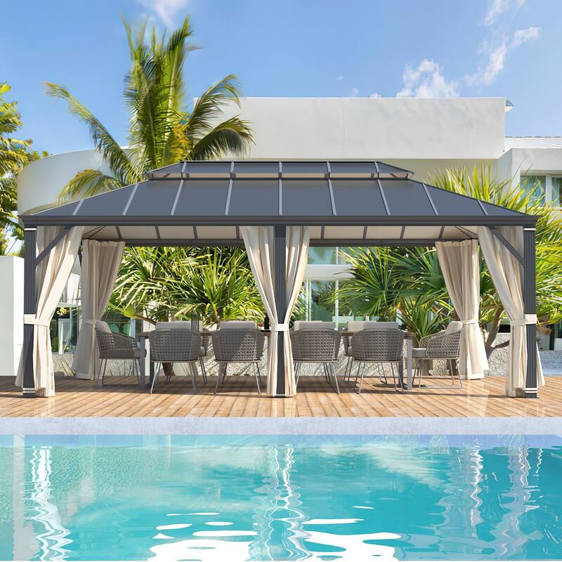 Waterproof Aluminum Gazebo w/ Double Roof & Netting - Patio, Garden Pergola - 12' x 20' - Double Roof