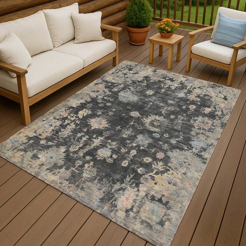 Machine Washable Indoor/ Outdoor Vintage Traditional Chantille Rug
