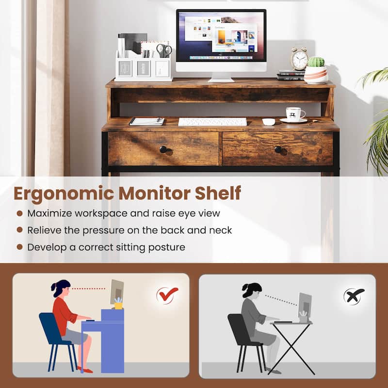 Costway 39.5" Expandable Rolling Computer Desk with Monitor Shelf