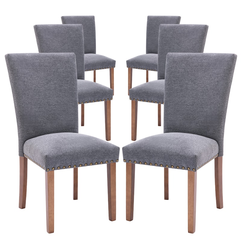 Upholstered Parsons Dining Chairs Set of 2/4/6, Fabric Dining Room Kitchen Side Chair with Nailhead Trim and Wood Legs