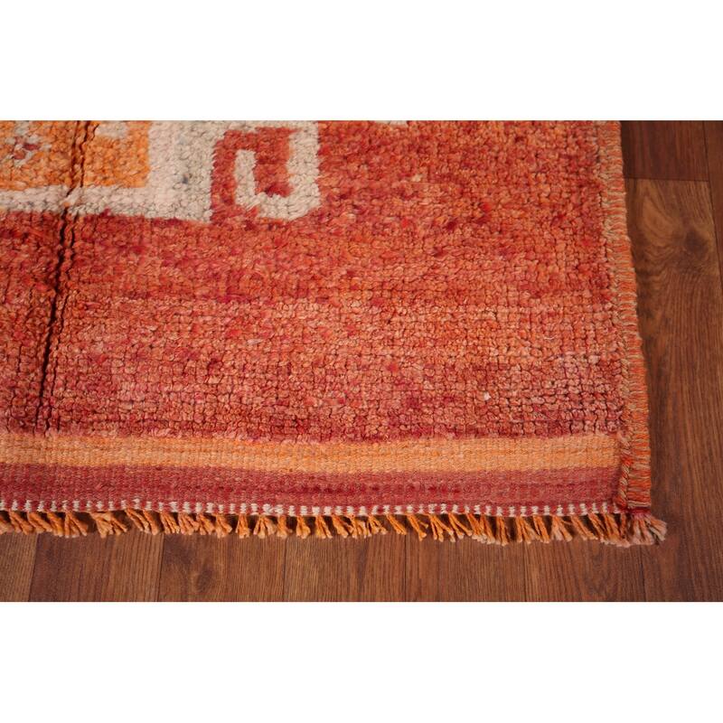 Handmade Orange Geometric Oushak Turkish Vintage Runner Rug - 3'3"x 9'4"
