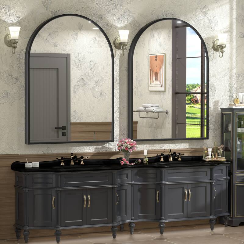 Arch High-Strength Tempered Glass and Aluminum Alloy Framed French Cleat Mounted Wall Mirror